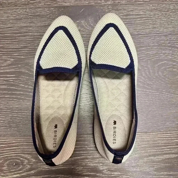 Birdies Blackbird Eggshell Womens 5.5 Navy Knit Point Toe Slip On Flats Shoes - Picture 1 of 7